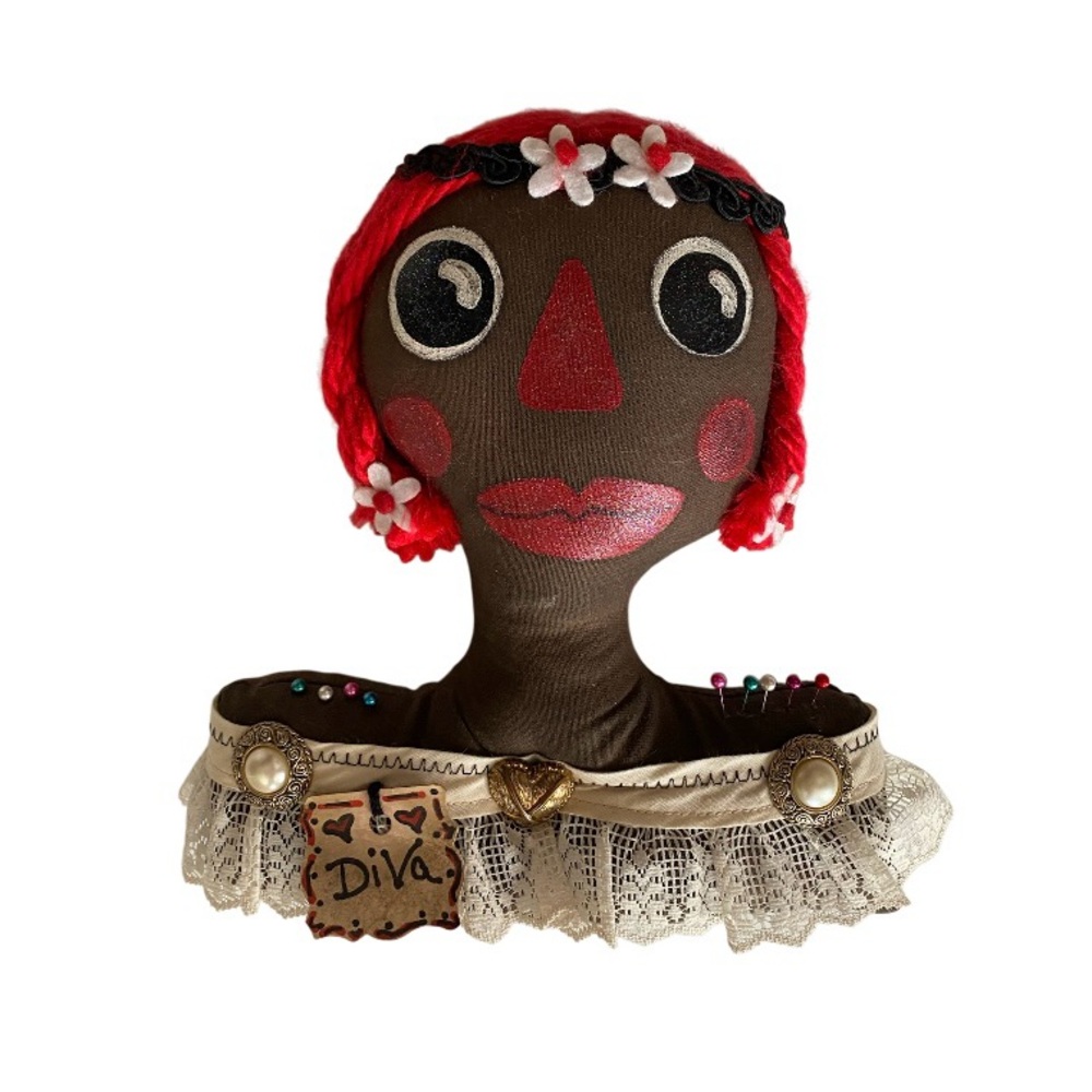 Vintage Sewing Pin cushion Handmade Americana Bust Doll